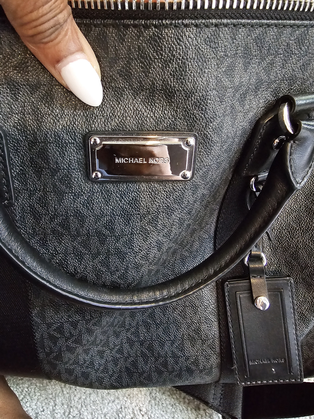 Michael Kors Black Gray MK Monogram Travel Duffel Bag - Picture 7 of 14
